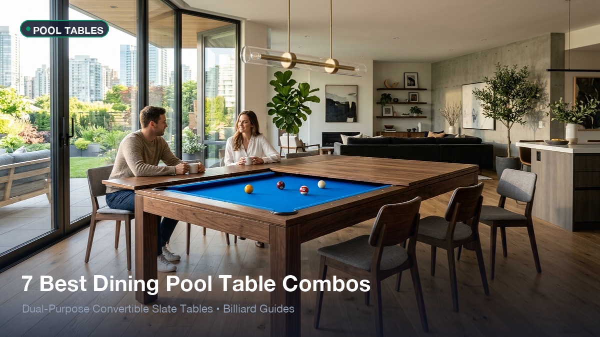 Dining pool table combo dual purpose convertible pool table in modern dining room
