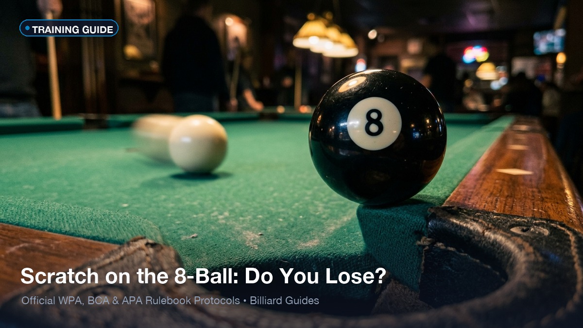 Scratch on the 8-ball in pool rules diagram and table layout